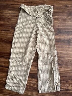 Princess Polly Cream Striped Wrap Wide-Leg Pants